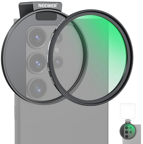NEEWER Filtre de Diffusion Noir 67mm 1/4 et Clip de téléphone Griffe, avec Pochette de Transport et Chiffon de Nettoyage pour Objectif Compatible avec Samsung Galaxy S24 Ultra iPhone 16 15 14 Pro Max