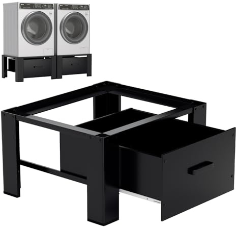 Izrielar 2 x tvättmaskinsunderrede med låda, 62,5 x 54,5 x 32,5 cm, tvättmaskinsunderskåp upp till 150 kg, tvättmaskinshylla, tvättmaskinsbas svart