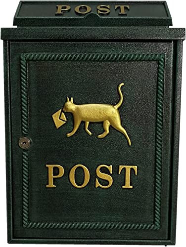 XZHWSZD Dekorativer Briefkasten für den Außenbereich mit Schloss,Retro-Wandbriefkasten aus Gusseisen,dekorative Katze für den Garten(Farbe:Grün)