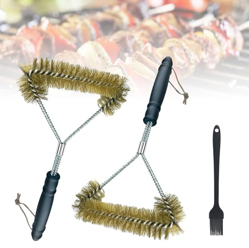 Grillreiniger Bürste,2pcs Grillbürste 30cm,Grill Reinigungsbürste Edelstahl,Grillbürste mit Messing Borsten,Grillrost Reinigungsbürste,Messingbürste Grill,für Grillarten Geeignet