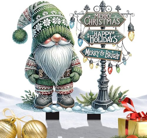 Gnome Yard Signs With Stakes - Acrylic Winter Outdoor Decorations - Santa Garden Stake Decorations, Weather-Proof Gnome Garden Home Decor 2D For Home Pathway