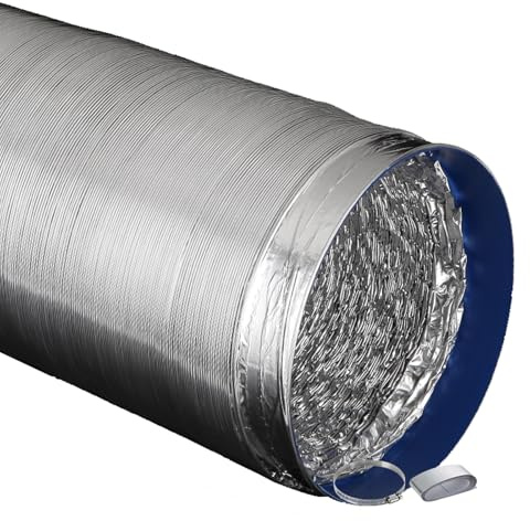 Flexibel Lüftungsschlauch aus Aluminium Doppelschichtig Luftabfuhrschlauch mit Stahlspirale, für Klimaanlagen, Wäschetrockner, Abzugshaube, Trocknerzubehör, mit Klemmen und Klebeband(5m,100mm)