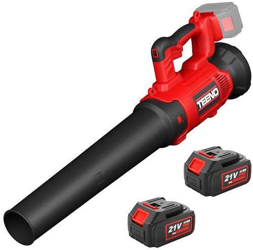 TEENO Soffiatore di fogli elettrico, 6 modalità di velocità, 450 CFM/130 mph, per la manutenzione dei prati, patio, soffiaggio di foglie, con una batteria 4AH e caricatore (2 batterie)