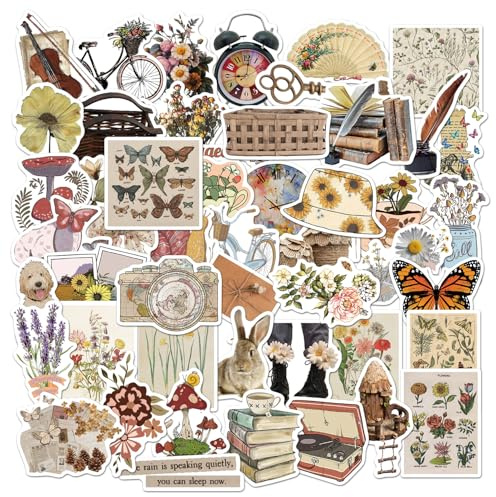 100 Pcs Retro Aesthetic Stickers, Diverse Cute Vintage Nostalgic Scrapbooking Nostalgic Coquette Decal Stickers for Laptop Water Bottle Room Mobile Phone Decoration(Style 1)