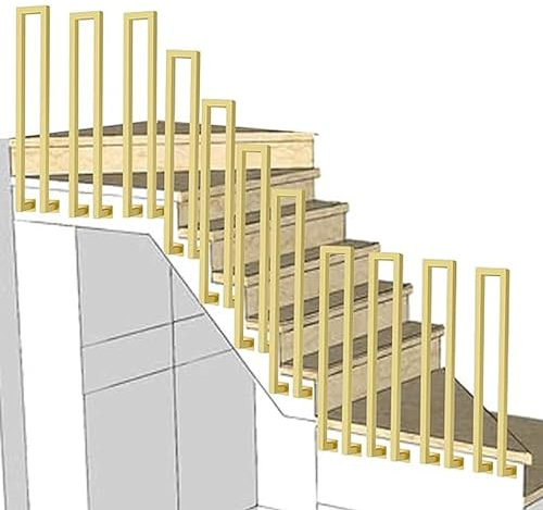 U-förmiger Handlauf für den Innenbereich, seitliche Montage, Treppengeländer, industrielles Schmiedeeisen, rutschfestes Geländer, goldfarbenes Vierkantrohr-Design, Stützstange (Größe: 80 cm)