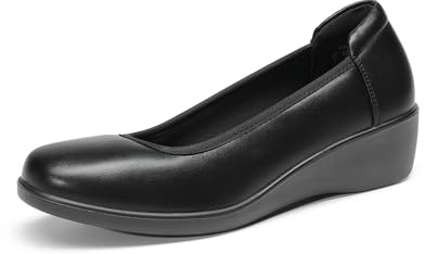 DREAM PAIRS Women's Low Wedges Heels Pumps Comfortable Slip-on Round Toe Dress Work Shoes for Office Business,Size 5.5,Black,DWUMPU2551