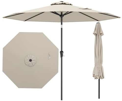 COSTWAY Ombrellone da Giardino 270 cm, Ombrellone da Esterno con Inclinazione Regolabile, Manovella, 8 Stecche, Tettuccio Ventilato, per Spiaggia, Bordo Piscina (Beige, 270 cm 8 Stecche)
