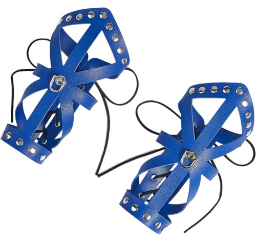 GORGECRAFT 1 Paio di Polsiere in Pelle Blu con Polsiera Armatura da Polso Vichinga Braccialetti Medievali Punk Regolabili in Pelle PU con Polsini Traforati e Cordino in Cera Kit per Costumi