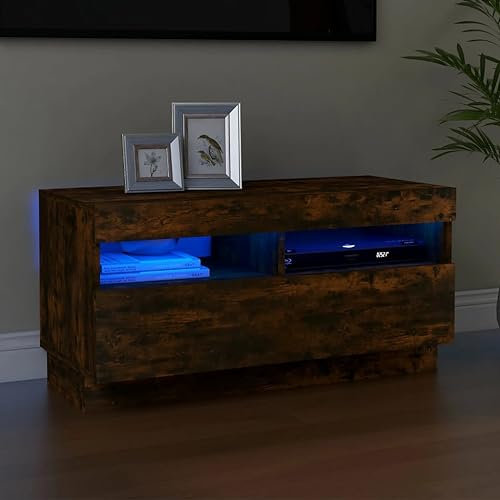 Woonisher Meuble TV avec lumières LED chêne fumé 80x35x40 cm Ensemble Meuble TV et Table Basse