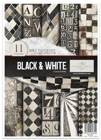 ITD Collection - Reispapier Decopatch - Decoupage Papier - Motivpapier für Serviettentechnik - Rice Paper Sheets - A4 29,7 x 21 cm - Black&White - RP-079