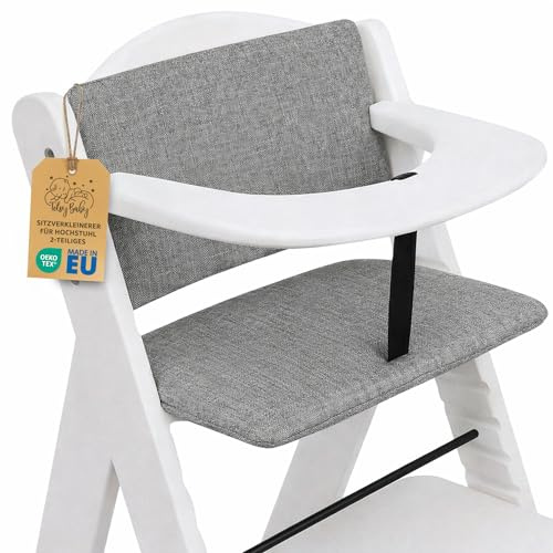 Stolsförminskare Barnstol Sittdyna Baby Sittkudde - 2-delad - Stolsdyna för Hauck Stokke Trappstol Högstol Vattentåligt Överdrag Oeko-Tex certifikat Grå
