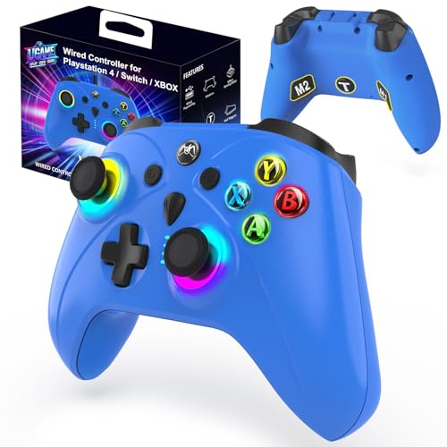 Ugame Controller versatile cablato per Xbox/PS4/Switch/PC, controllo a filo per Xbox Series X/S, Xbox One con pagaie posteriori, polling 1000Hz, Turbo, luce di gioco RGB (1 bianco mando)