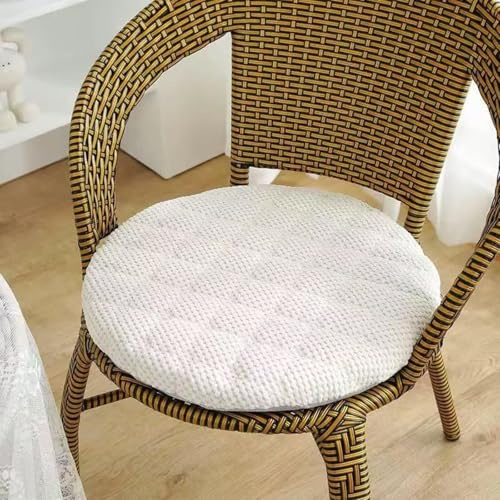 Generisch Stuhlkissen Rund 40 cm 2er Set, Weiche Cordstoff Sitzkissen Stuhl, Waschbar Gartenstuhlauflagen Sitzpolster mit Reißverschluss, Stuhlauflage für Indoor Esszimmer Küche Outdoor Garten, Weiß