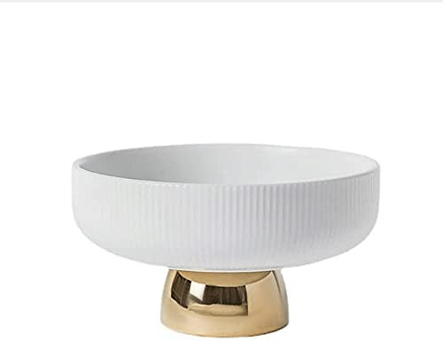 Grande cesto di frutta in ceramica da 20 cm, ciotola rotonda bianca per dessert e snack con piedini alti, stoviglie decorative per insalate di frutta e torte