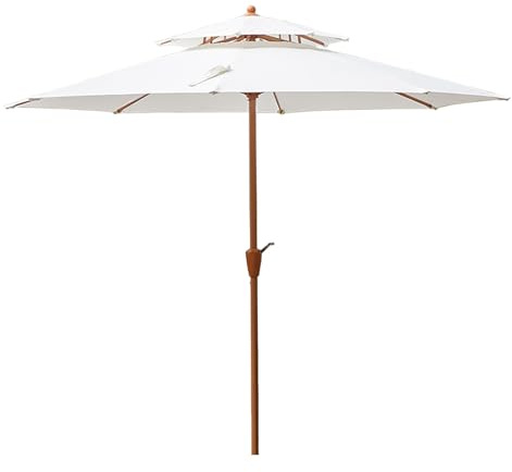 ApuaVireo&Co Grand Parasol de Jardin à Deux Niveaux (2,7 x 2,4 m), Parasol de Plage ventilé avec manivelle, Double auvent extérieur, Beige