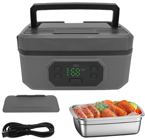 Boîte à lunch électrique sans fil, boîte à lunch électrique portable, fonction de chauffage automatique, récipient en acier inoxydable de grande capacité, séparateur de plateau amovible(1200ML)