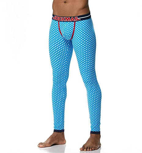 JOCKMAIL Herren Thermounterhose Lang Thermo Unterhosen Herren Baumwolle Leggings mit U-Beutel für Herbst Winter (DE/NL/SE/PL, Alphanumerisch, L, Regular, Regular, 1108 Blau)