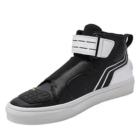 CASTIRON LIFT Motorcycle Shoes for Men,Motorcycle Riding Shoes Motocross Protective Boots with Zipper, Ankle Support White