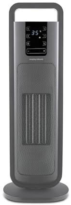 Morphy Richards HeatFlux - Calentador de ventilador de torre de cerámica ultrafino de 2 kw, control remoto, compacto, 20 m2, modo ECO, anticongelante, temporizador de 24 horas, pantalla LED táctil
