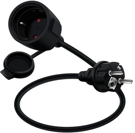 YINGAYOU Prolunga Schuko Corta 16A 250V Prolunga Elettrica Schuko Impermeabile, 2AC IP44, Adatta per Ambienti Interni o Esterni (Nero, 0.5m)