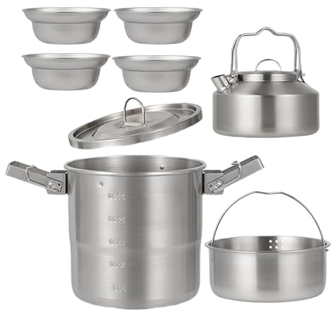 Camping-Kochset – starkes Metall-Kochgeschirr für Camping, schnell zu transportieren, Picknick-Töpfe, leicht zu reinigen, Picknick-Kochgeschirr-Set, Überlebensausrüstung für Erwachsene, Familie