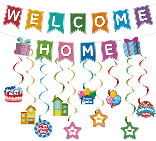 Decorazioni per Striscioni Benvenuto a Casa, Decorazioni di Benvenuto Casas in Carta Colorata con Vortici Appesi per Feste Ritorno Riunioni Famiglia Decorazionis Feste Ritorno Casa Militari