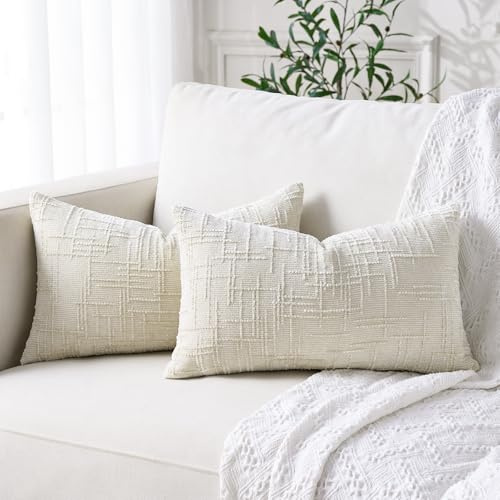 Kissenbezüge 30x50 Weiß 2er Set Chenille Kissenbezug Sofakissen Kissenbezüge mit elegantem Design, weich und luxuriös, dekorative Dekokissen für Couch, Bett und Heimdekoration