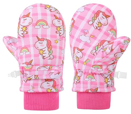 QKURT Gants de Ski Enfants, Moufles de Ski Fille Garçon Gants d'hiver Enfants 4-8 Ans, Moufles Licorne Étanches Hiver pour en Plein Air