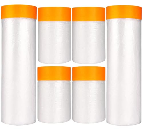 6 Rollen Abdeckfolie mit Klebeband,Transparent Malerkrepp mit Folie, Abdeckfolie Klebeband mit Folie, Selbstklebende Malerfolie Malerband zum Staubschutz(4PC 55 CM*20 M+2PC 150 CM*20M)