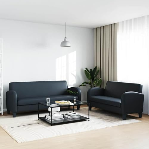 Frdhee Mini Sofa Küchensofa, 2-TLG. Sofa-Set Kunstleder Schwarz für Wohnungen Wohnzimmer