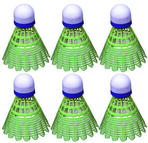 Abaodam Lot de 6 Volants de Badminton en Plastique Léger Jaune Têtes en Nylon Résistantes pour Entraînement Accessoires Sportifs pour Loisirs Fitness et Jeu Familial