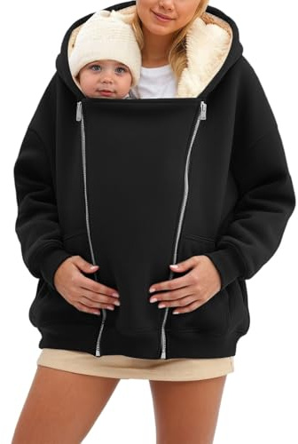Dasongff 3 en 1 Polaire Kangourou Softshell Maternité Porter Veste Polaire avec Capuche, Veste de Maternité Femme Manches Longues Pull Chaud avec Fermeture Éclair Vestes de Portage