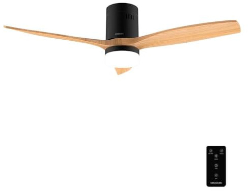 Cecotec Ventilador de Techo EnergySilence Aero 5600 Classic Black&LightWood | 40W, 132cm, LED 20W, Mando a Distancia, Temporizador 1/2/4/8h, 6 Velocidades, 3 Aspas, Verano/Invierno