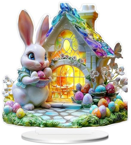 Osterdeko Acryl 2D, Osterhase Tischdeko, Osterhasen Figuren Ornament, Dekoration Ostern Aufsteller, Ostern Deko für Ostergeschenk (A)