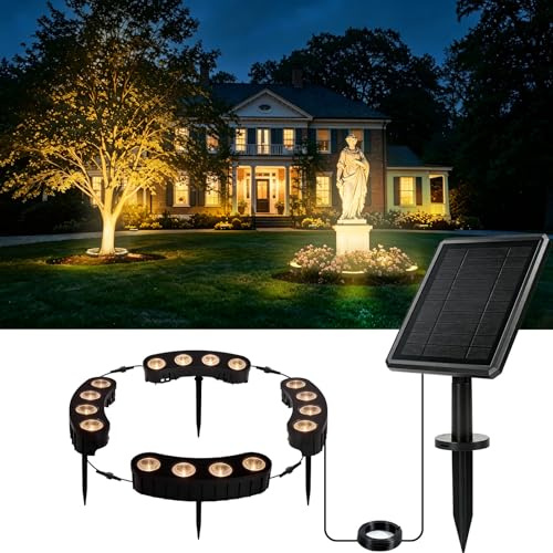 Sublume Solar Tree Lights Outdoor, Palm Tree Lights, Large Solar Panel with 4000mAh Battery, Ring Warm White LED Uplights for Tree, 3-in-1 (Stake/Tie/Hang), IP65 Waterproof, Tree Spotlights for Garden