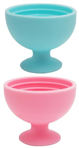 ADOCARN 2 Pcs Silicone Makeup Brush Cleaner Bowl and Reusable Foundation Sponge Holder Set with Travel Makeup Sponge Stand, Mint Blue and Pink, Cosmetic Puff Storage for Beauty Tools
