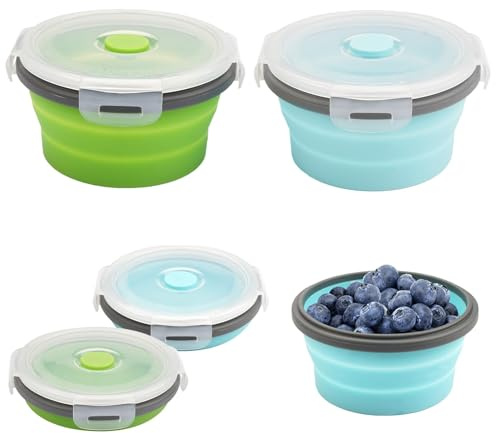 HIKPACKER Set di 2 ciotole da campeggio pieghevoli da 350 ml, in silicone, con coperchio, ciotola da viaggio espandibile per pranzo, insalata, ideale per campeggio, escursionismo, viaggi