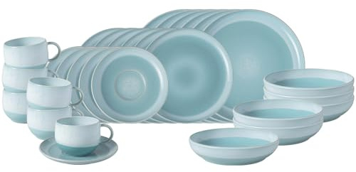 like. by Villeroy & Boch Perlemor Aqua Kombiservice 30-teilig, Blau, spülmaschinenfest & mikrowellensicher, Effektglasur im Pottery-Look, Geschirr-Set für 6 Personen, Premium Porzellan