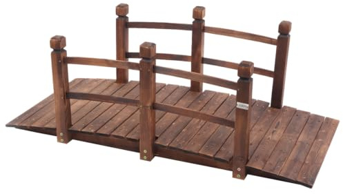 Bonnlo Teichbrücke Holz,Gartenbrücke mit Geländer,Holzbrücke Wetterfest,bis 204kg belastbar,für Garten, Teich und Bach(Verkohlt&150 * 67 * 56 cm)