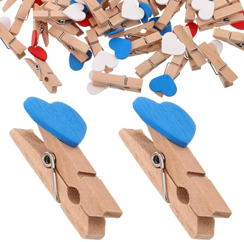 Mipcase 60 Pezzi Mollette in Legno a Forma di Cuore per Decorazioni Festive e Casa, Facili da Usare e Portatili, Clip Adesive Mini per Foto e Artigianato