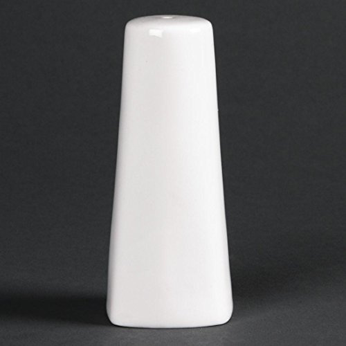 Olympia Lumina Porcelain Salt Shakers 100mm, White (Pack of 6) | Smooth glaze allows easy cleaning and stain resistance, built for reliable tabletop seasoning in busy dining environments.