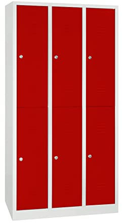 Schrank & Stuhl | Spind Garderobenschrank Umkleideschrank Metallspind doppelstöckig - feuerrot (RAL 3000), 3 x 2 Abteile (je 30 cm) - komplett montiert
