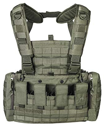 Tasmanian Tiger TT Chest Rig MKII Militär Gurtzeug Kampfmittel-Weste mit 4 G36 Magazin-Taschen und Taschen für 2 US Feldflaschen, Oliv