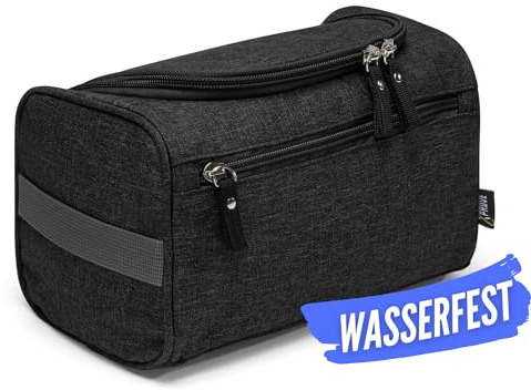 Stilvolle Kulturtasche Herren Schwarz - Cool, Lässig, Stylisch - Hochwertiger Kulturbeutel zum Aufhängen - Herren Waschtasche
