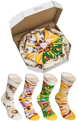 Pizza Socks Box - Pizza Peppéroni - 4 paires de Chaussettes FANTAISIE Uniques et Originales, Multicolore, 41 - 46