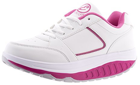 EGLEMTEK Scarpe RASSODA Glutei TM Benessere Dimagranti Sportive Fitness Ginnastica Aerobica BASCULANTI Bianco Fucsia (38)