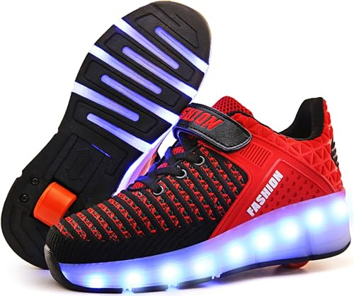 Ufatansy Roller Shoes for Girls Roller Skate Shoes with Wheels USB Rechargeable Sneakers Kids Halloween Costume(5.5 M US =CN38, Single Wheel, Red)