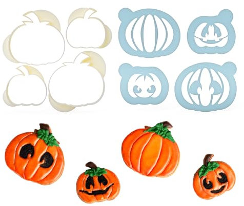 3DREAMS Juego de cortadores de galletas de calabaza para Halloween, incluye plantilla, incluye 2 recetas de plástico orgánico, fabricado en Alemania