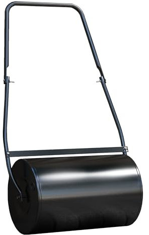 DURHAND 38L Garden Lawn Roller, Water Sand Filled Outdoor Grass Roller, Heavy Duty Metal Lawn Push Rolling Tool Aerator for Grass Seeding, Soil Levelling, Black