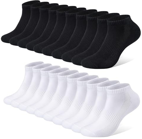 FALARY Chaussette Hommes Femme de Sport 10 Paires Chaussettes Basses Coton Soquette Noir&Blanc 43-46